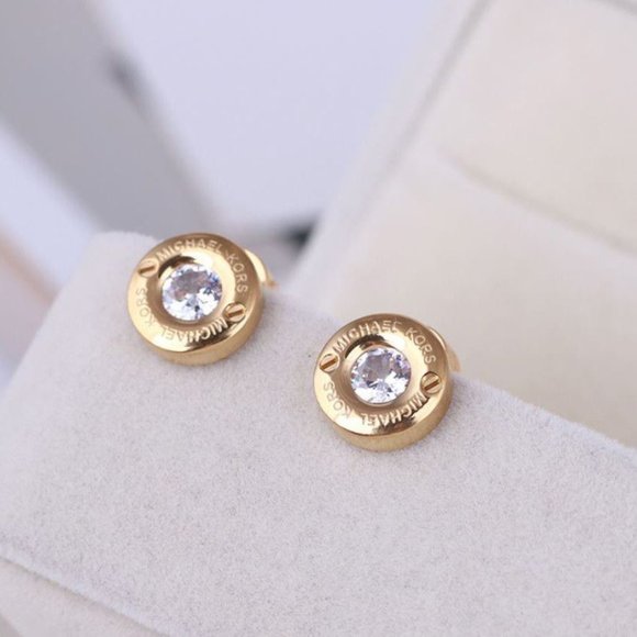 Michael Kors Jewelry - Michael Kors Circle Gold Tone Logo Stud Earrings